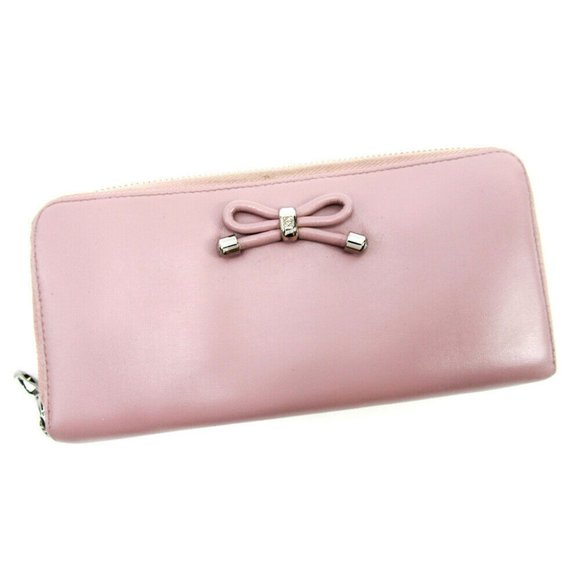 LOEWE purse ribbon motif pink leather Authentic used - Picture 1 of 8